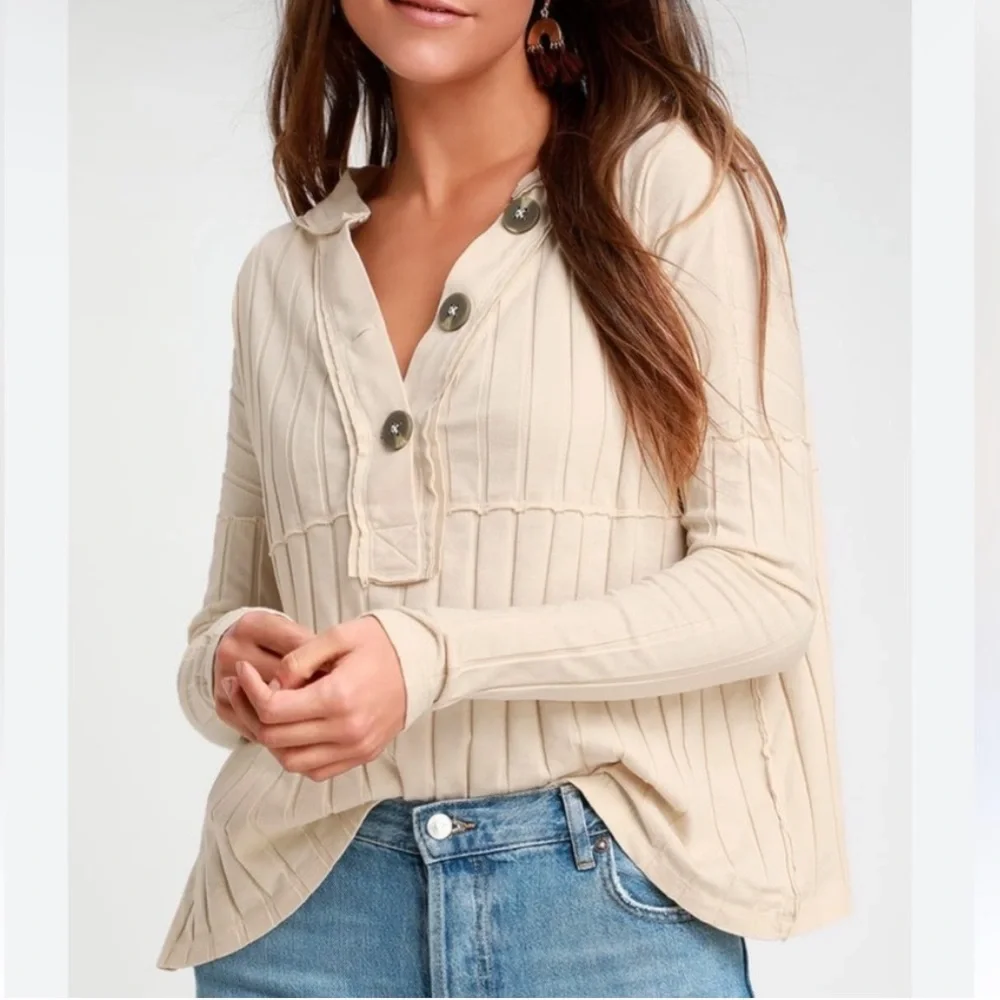 FREE PEOPLE We The Free In The Mix Henley Women's Cream Top - XSmall